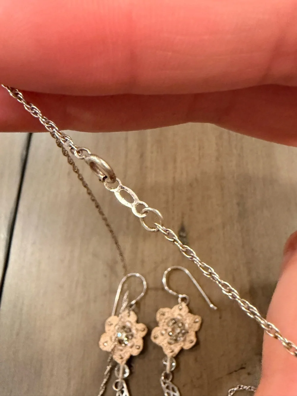 Delicate Cream Crochet Lace Floral Necklace & Earrings Set Vintage Style #